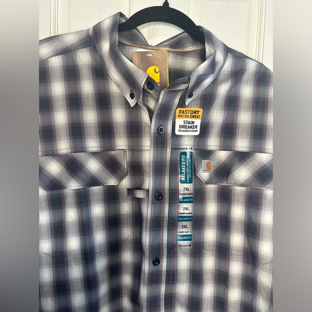 Carhartt NWT Men’s Force Relaxed Fit Short Sleeve Button Front Plaid Shirt - Picture 3 of 14
